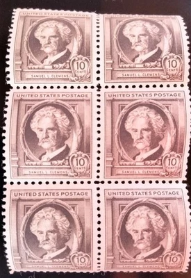 U.S. 10¢ Mark Twain Plate Block Of 6 Stamps Sc.863 1940 MNH - Image 1 of 2