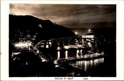 Real Photo Postcard Overview Avalon at Night, Santa Catalina Island, California - Image 1 of 2