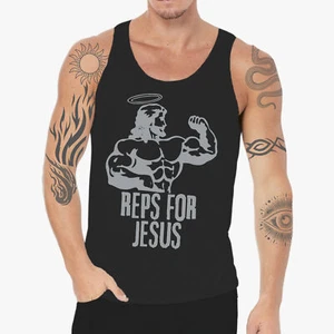 Reps for Jesus Tank Top Sleeveless Military Funny T-shirt Men Workout Gym - Picture 1 of 19
