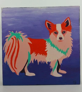 Pommerscher Hund Acryl Welpe Original Gemälde 12x12 Leinwand Signiert Modern  - Bild 1 von 12