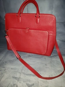 Levenger Multi Compartment Red Leather Business Tote, Messenger, Shoulder Strap - Picture 1 of 12