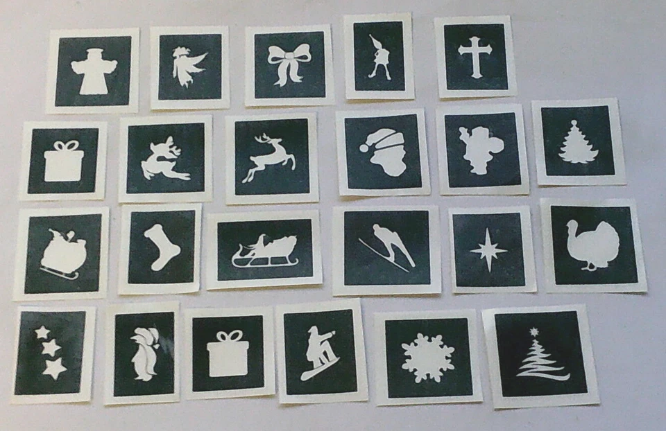 DAZZLE GLITTER TATTOOS 40 x Mini Schablonen Weihnachtsmotiv für Glitzer Tattoos / Airbrush Weihnachtsmann Schnee