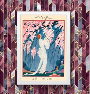 Vintage Helen Dryden Cherry blossoms 1920 fashion Art Pink Wall Art Poster Print - Picture 1 of 3