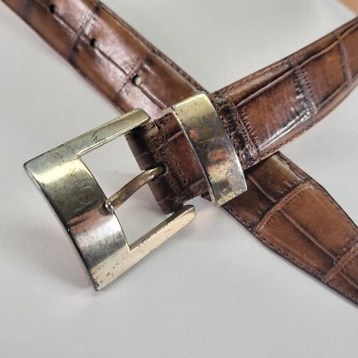 化石皮革腰带中号 30 32 M 鳄鱼鳄鱼印花棕色 BT3277BRNM — 第 1/4 张图片