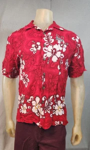 Spike Sports Nebraska Huskers Hibiscus Red MEDIUM Button Hawaiian Shirt Top USED - Picture 1 of 7