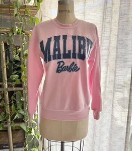 Pink Malibu Barbie Sweatshirt Blue Denim Logo Women’s Size S Oversized - Picture 1 of 9