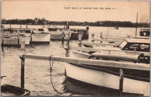 BANCO ROJO DE 1940, postal de Nueva Jersey "Cuenca de yates en el parque marino" barcos / MAYROSE - Imagen 1 de 2