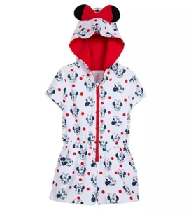 DisneyMinnie Mouse Girls Romper 5 6 White One Piece Graphic Allover Hooded Bow - Picture 1 of 7
