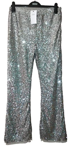 GIRLS M&S SILVER SEQUIN SPARKLE TROUSERS SIZE 14-15 YRS - BNWT - Picture 1 of 5