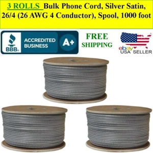 3 ROLLS Telephone Cable Bulk Phone Cord, Silver Satin, 26/4 Conductor), Spool - Picture 1 of 2