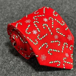 Hallmark Yule Tie Greetings Christmas Holiday candy cane snow flake men's tie - Picture 1 of 9