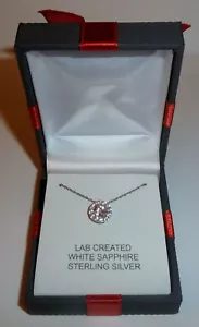 Round Gemstone PENDANT & Sterling Silver Necklace In Fancy Box White Sapphire - Picture 1 of 4