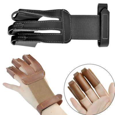 Archery 3 Finger Gloves Protector Leather Tab Guard Gear Bow Shooting Hunting - Image 1 of 4