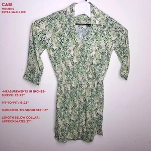 Cabi Womens XS Green Floral Print Faux Wrap Dress Green White Palm Pattern - Picture 1 of 15