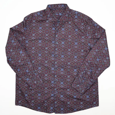 Camisa masculina casual Tasso Elba com botões XL azul vermelha algodão estampada paisley - Imagem 1 de 4