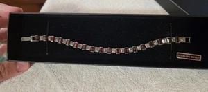 Bracciale Tennis Vintage NF Argento Sterling Art Deco Creato in Laboratorio Granati e Marcasiti - Foto 1 di 13