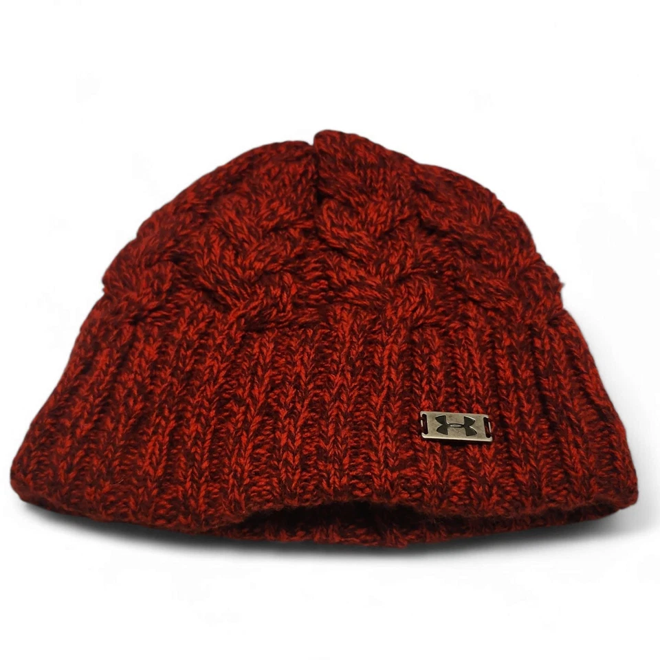 Gorro Under Armour tejido con cable unisex forrado de lana rojo jaspeado invierno Foto 1 de 4