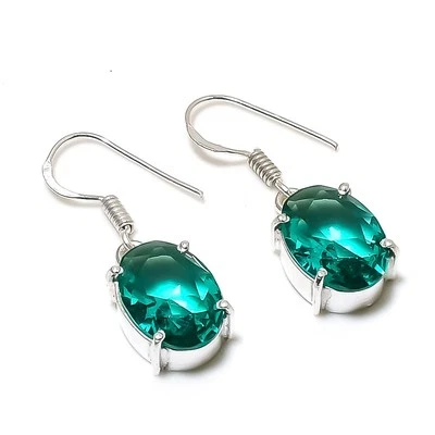 Brincos de pedra preciosa apatita feitos à mão solitário formato oval joias antigas 1,40" - Imagem 1 de 4