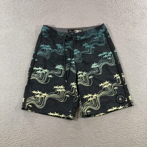 Rip Curl Mirage Board Shorts Mens 28 Black Palm Tree Swim Trunks Quick Dry Beach - Picture 1 of 16