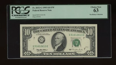 DBR 1995 $10 FRN Chicago Fr. 2032-G PCGS 63 Serial G51612613E - Image 1 of 2