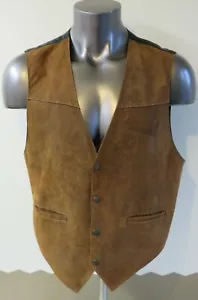 Mens SCULLY Western Brown Leather Formal Vest Size XL 4 Button Oklahoma Seal - Picture 1 of 8