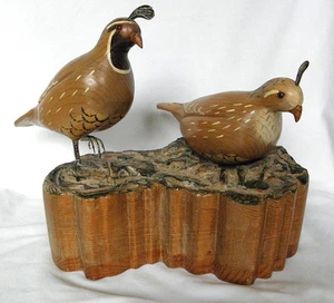 Hand Carved Quail Sculpture ORIGINAL Folk Art Wood Bird Signed Carving Art OOAK - Picture 1 of 6