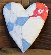 Quilt Heart Blue Red White Valentine Cupboard Tuck 9" Tall Primitive Red
