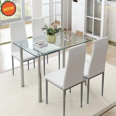 Juego de Comedor 4 Sillas y Mesa Moderno Elegante Kitchen Table Glass Top NEW - Image 1 of 4