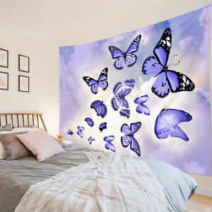 Sky White Clouds Vivid Blue Butterfly Tapestry for Bedroom Living Room Dorm