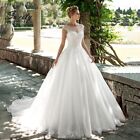 Elegant Wedding Dresses O-neck Sleeveless Lace Applique A-line Bridal Gown Train
