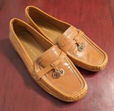 Preppy & Classic Etienne Aigner Tan E-Wren Leather Loafers Brass Logo Charms