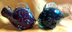Vtg Murano Hand Blown Glass Rare Green & Red Fish Paperweight Set 2 Figurines - Picture 1 of 3