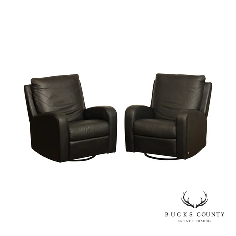 Natuzzi Contemporary Pair of Black Leather Reclining Rockers Cover