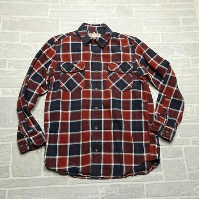 Duluth Trading Shirt Adult L Rust Red Blue Plaid Heavy Cotton Button Up Flannel - Image 1 of 4