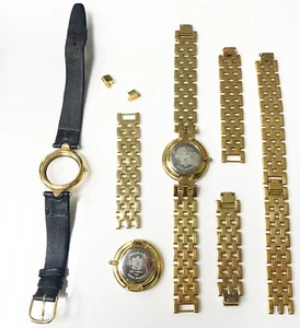 Lot of Swiss by Paolo Gucci Black Dial Gold Tone Leather Gold Band Watch Case - Picture 1 of 8