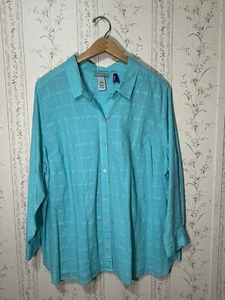 Catherine’s Women’s Petite Textured Fabric 3/4 Sleeve Blouse Aqua Size 1XWP - Picture 1 of 8