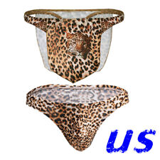 US Sexy Mens Leopard Print Loincloth Animal Thong Male Jungle G-string Underwear