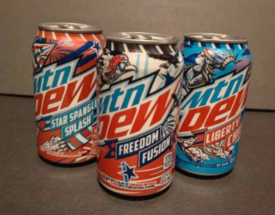 Mountain Dew PATRIOTIC MEDLEY- Summer 2024 - 3 exclusive flavors; UNOPENED 12 oz - Image 1 of 3