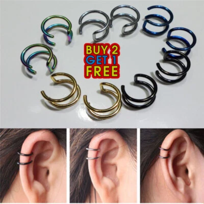 1 Pair Punk Rock Clip-on Earrings Non-piercing  Cuff  Ear Clip UK Seller   - Image 1 of 3