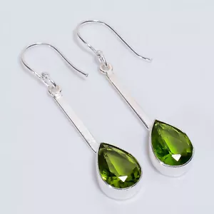Peridot Gemstone Ethnic Handmade Jewelry 925 Sterling Silver Earrings 2.1" Q176 - Picture 1 of 6