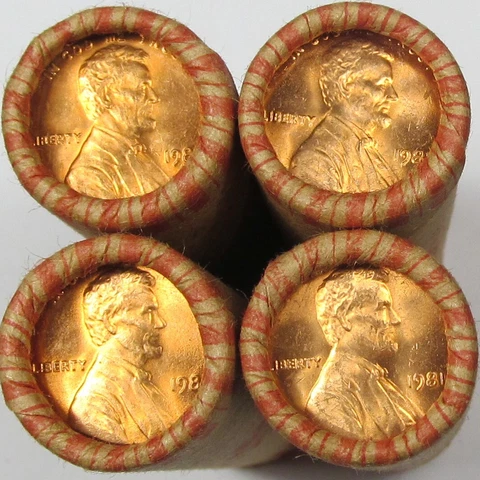 1981 P Lincoln Cents/Memorial Penny Lot of (4) OBW BU Rolls Uncirculated Pennies Cover