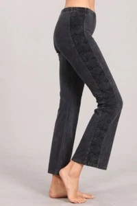 Chatoyant Crop Bell Bottoms With Side Print Dark Ash Gray Small - Picture 1 of 4
