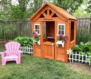 Kids Wooden Playhouse w/ Windows Door Cedar Wood Toddler Child Outdoor Backyard - Picture 1 of 12