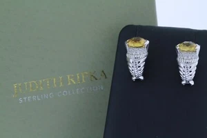 Judith Ripka Sterling Silver 925 Citrine CZ Half Hoop Pierced Earrings - Picture 1 of 11