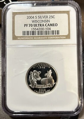 2004-S 25c Silver State Quarter - Wisconsin ~ NGC PF70 Ultra Cameo - Image 1 of 2
