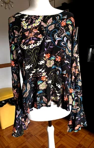 VGC Ladies APRICOT Meadow FLORAL Print SPLIT Slit FLARED CUFF Blouse Top 16 - Picture 1 of 9