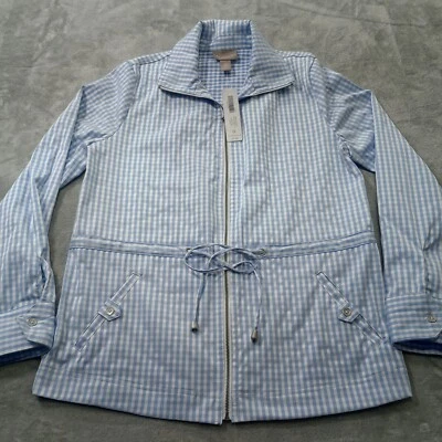 Chicos Ripple Gingham Anorak Jacket Sz 0 Fairview Blue Seersucker Cottage Preppy - Image 1 of 4