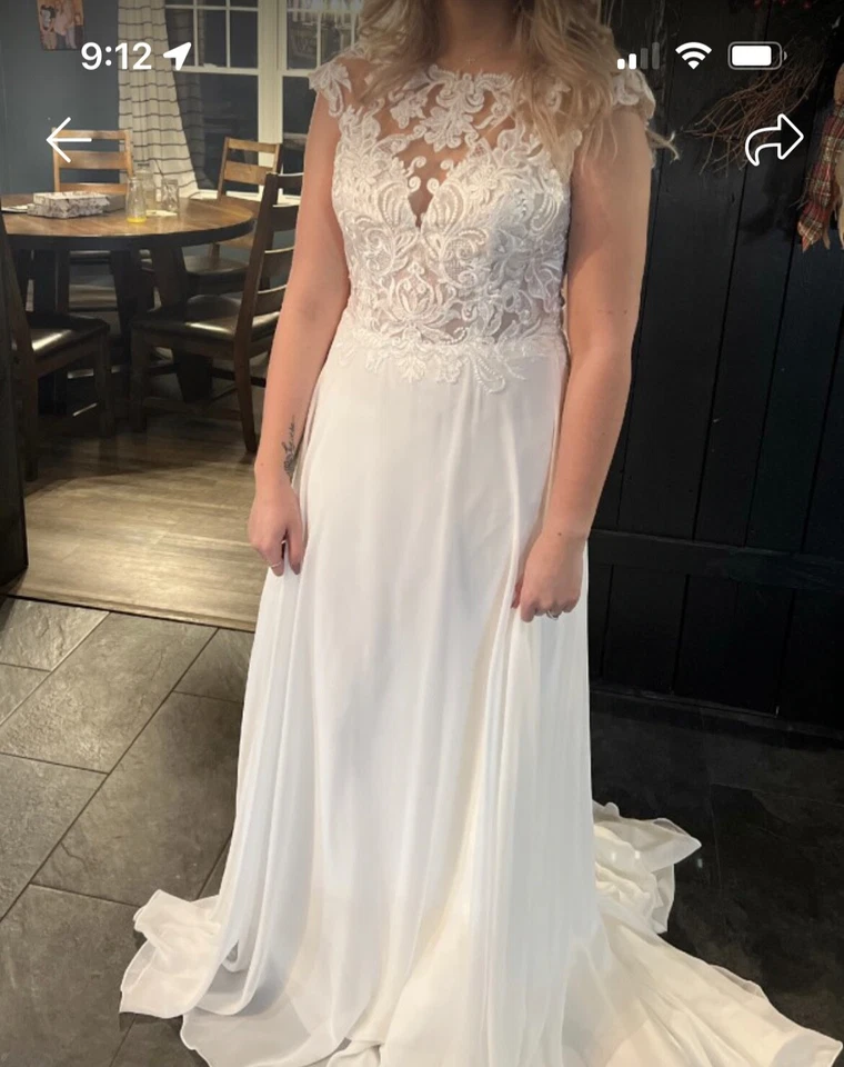 Justin Alexander adore vestido de novia etiqueta talla 14 calle talla 4 encaje marfil Foto 1 de 4