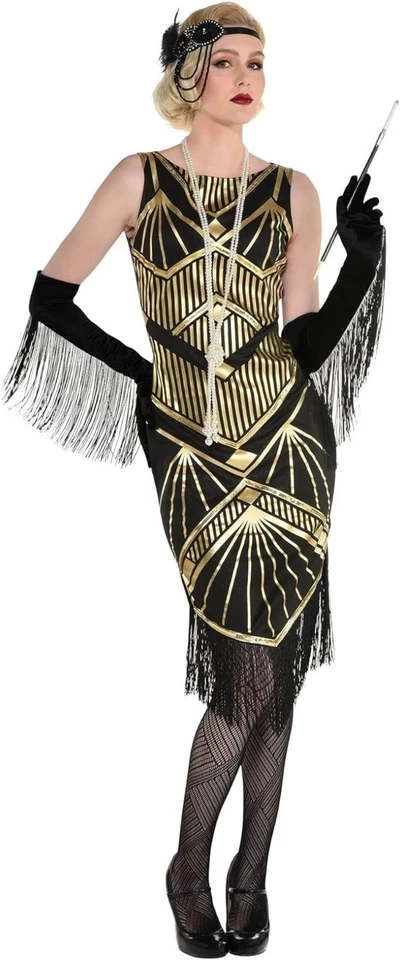 Disfraz de mujer Roaring 20s Flapper niña Gatsby negro y dorado Halloween L 10-12 Foto 1 de 3