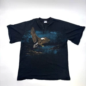 Vintage 90s Art Unlimited Henley T Shirt XXL 2XL Bald Eagle Nature 1992 - Picture 1 of 9